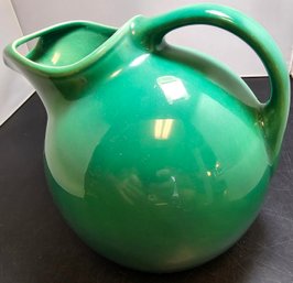 Antique Green Pottery Pitcher With Ice Lip