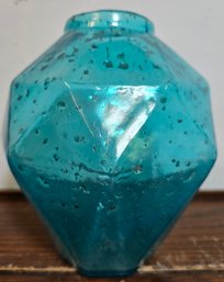 Vintage Murano Teal Pulegoso Bubbles Art Glass Vase 8'