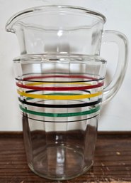 Vintage Midcentury Anchor Hockings Banded Ring Rainbow Strip Water Pitcher