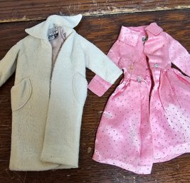 2 Pieces Of Clothing For Matel's Barbie Doll 1960's Long Coat And Sparkling Pink Dress