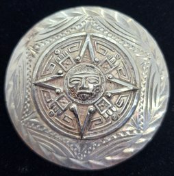 Vintage .925 Sterling Silver Mexican Tribal God Round Pendant, Pin/brooch