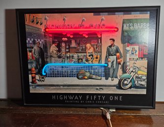 Highway 51 Framed Print Legends Of The Silver Screen With Neon Lights 33' X 24'