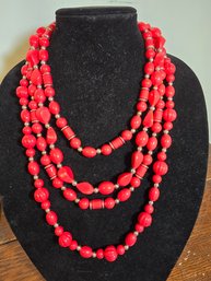 4 Vintage Red Lucite Necklaces