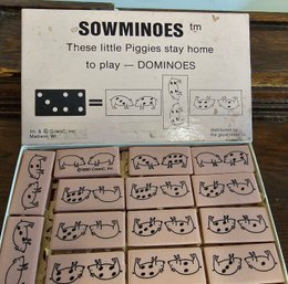 Vintage 1990 Sowminoes Dominoes Game Ceramic Tiles By Good Idea Co, Never Used!