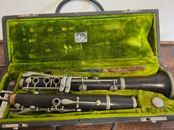 Antique Cundy-Bettoney Wooden Clarinet In Case