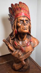 Large Chalk Figural Tobacco Indian Bust Very Rare Item