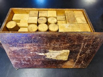 Antique Wood Blocks Set In Old Wood Box