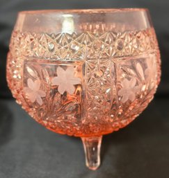 Vintage Pink Depression Glass Etched Art Glass Bowl 3 Legs