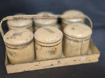 Antique Tin Spice Caddy With 6 Containers