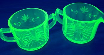 Vintage Uranium Glass Cream & Sugar Set