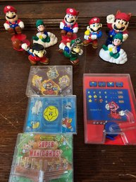 Lot Of Vintage Mario Plastic Figures And Handheld Games