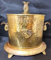 Vintage Hammered Brass Oval Tea Caddy Pineapple Top & Handles Lidded Canister