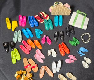 Large Lot Of Vintage Barbie Shoes And Accessories