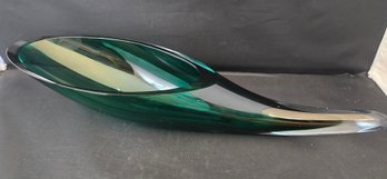 Vintage Blenko Art Glass Green Horn Vase