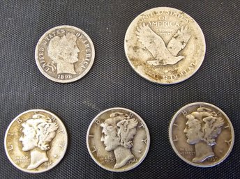 Lot Of Silve Old Coins 4 Silver Dimes A& 1 Quarter