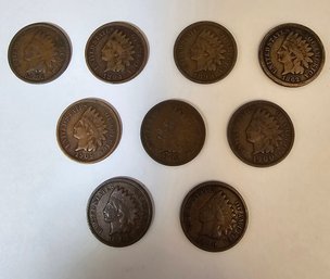 Lot Of 9 Indian Head Pennies