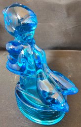 Cobalt Blue Glass LE Smith Glassworks Girl & Geese Art Glass Figurine