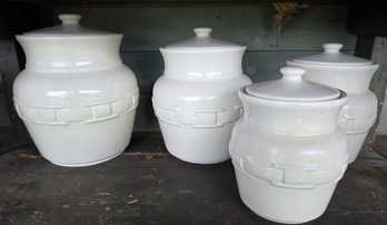 Set Of 4 Longaberger Cream Ivory Woven Traditions Heritage Canister Jar & Lid