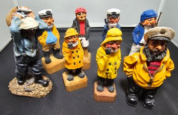 Wooden Fisherman Captain Sailors Nautical Figures Set Folk Art Sailor Men Figures