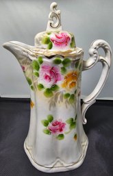 Antique Porcelain Chocolate Hand Painted Floral Tea Pot