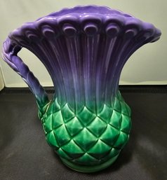 Vintage Highland Ware Scotland Govancroft Purple & Green Pottery Pineapple Vase Pitcher