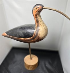 Vintage Long Billed Curlew Shore Bird Wood Carved Bird No Marking