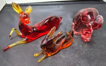 3 Small Glass Animal Figure Lot