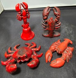 Cast Iron Lobster Crab Lot With Lobster Bell