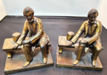 Vintage Abraham Lincoln Bookends Lincoln Sitting On Bench Bronze