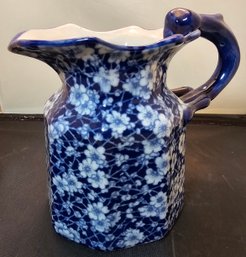 Antique Ceramic Pitcher Victoria Ware Ironstone Flow Blue Calico Floral Pattern