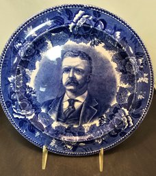 Antique 1903 Flow Blue Thedore Roosevelt Souvenir 9' Plate