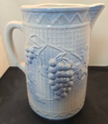 Antique Stoneware Light Blue Pitcher Grapes