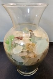 Jar Of Seaglass Vase With Seaglass