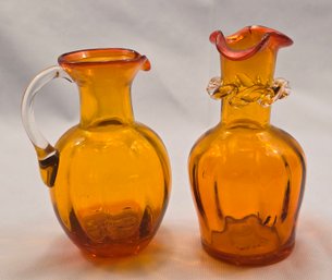 2 Small Orange Art Glass Pieces