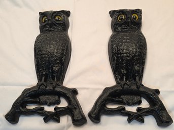 Pair Of Vintage Owl Andiron Ends