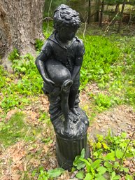 Lawn & Garden Cement Sculpture Decor On Pedestal Little Girl Pouring From Vase