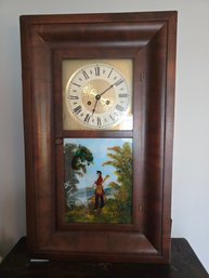 Antique Wall Clock With Reverse Painting On Glass Of Civil War Soldier