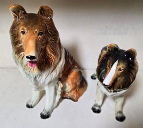 2 Vintage Porcelain Collie Dog Figurines