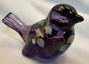 Vintage Fenton Hand Painted Deep Purple Glass Bird Signed 'miller' Limited Edition