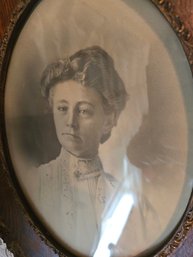 Antique Photo In Oval Oak Frame