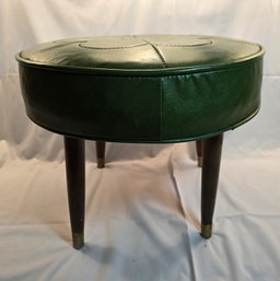 Midcentury Modern Footstool Green Vinal Top