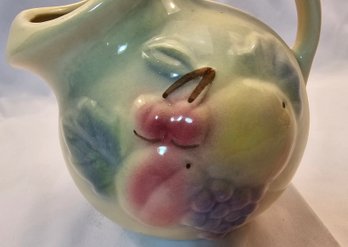 Vintage Shawnee USA Tilt Ball Pitcher With Ice Lip, Fruit Pattern # 80 Made In USA