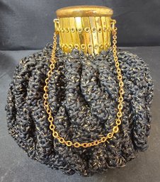 Vintage Gate Top Neck Purse Black With Gold Weave Fabric