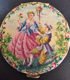 Vintage Victorian Embroidered Powder Compact Petit Point, Maria Stransky Vienna