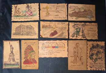 LOT OF 11 EARLY 1900s LEATHER POSTCARDS COLORIZED