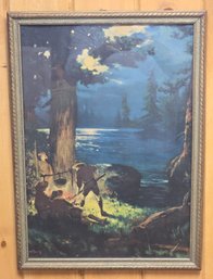 Vintage R. Wilson Framed Print Scouts By The Campfire By The Lake