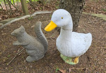 Cement Duck And Squirrel Lawn Decoration