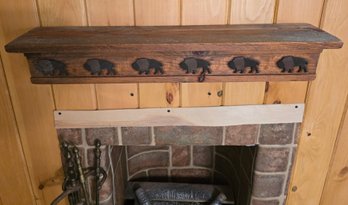 Wood Mantle Wall Shelf Decorated With Buffalos