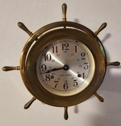 Vintage Seth Thomas Nautical Ship Wheel Bell Strike Brass Clock