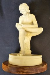 Antique Alabaster Statue, Naked Italian Boy With Thorn 8'